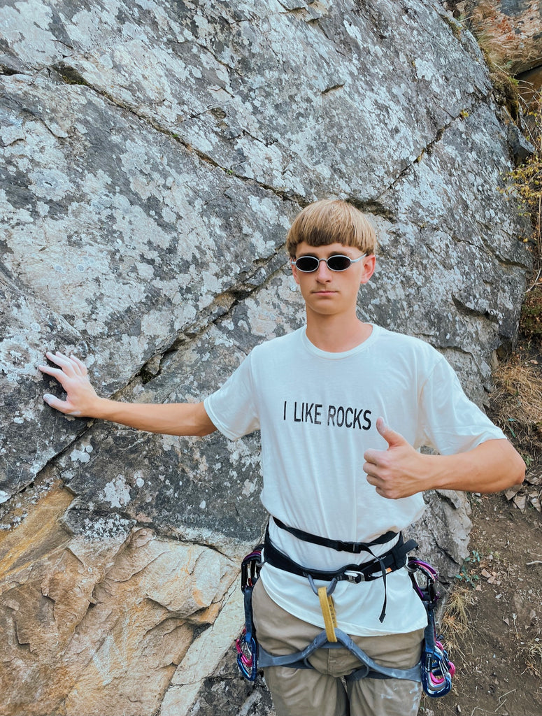 I Like Rocks Tee – Beta Sprayer Climbing